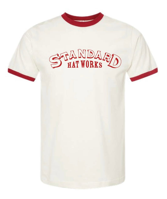 RED LOGO RINGER T SHIRT